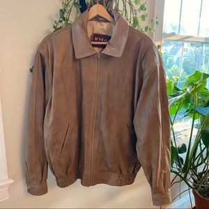 Vintage Men’s Tan Leather Zip Up Bomber Jacket
